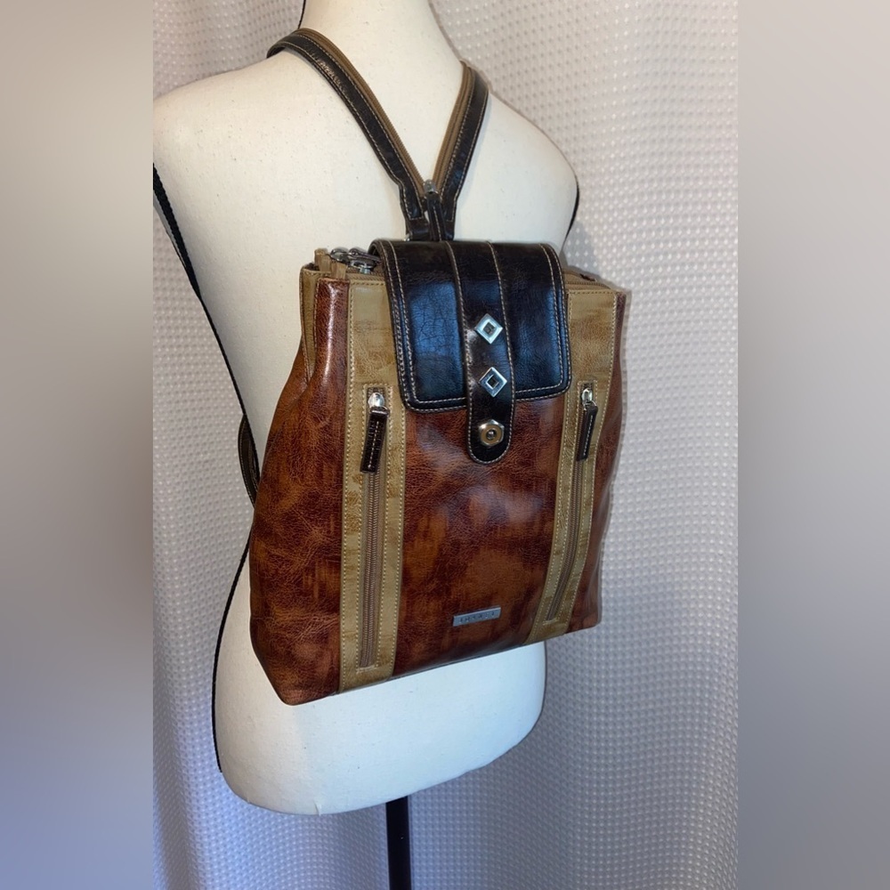 JOANEL Tan and‎ brown faux Leather Backpack